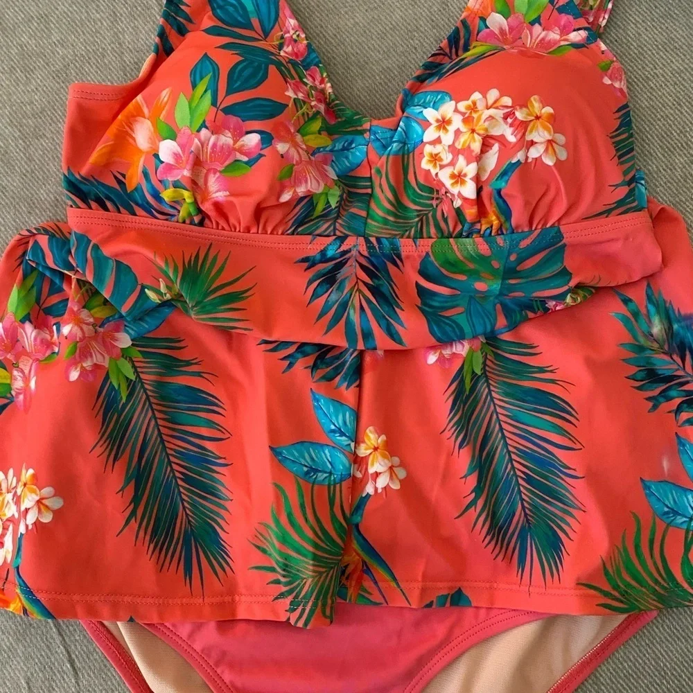 NWT Kim Gravel Swimsuit x For All Tropical Ruffle Tankini Set - Size 4